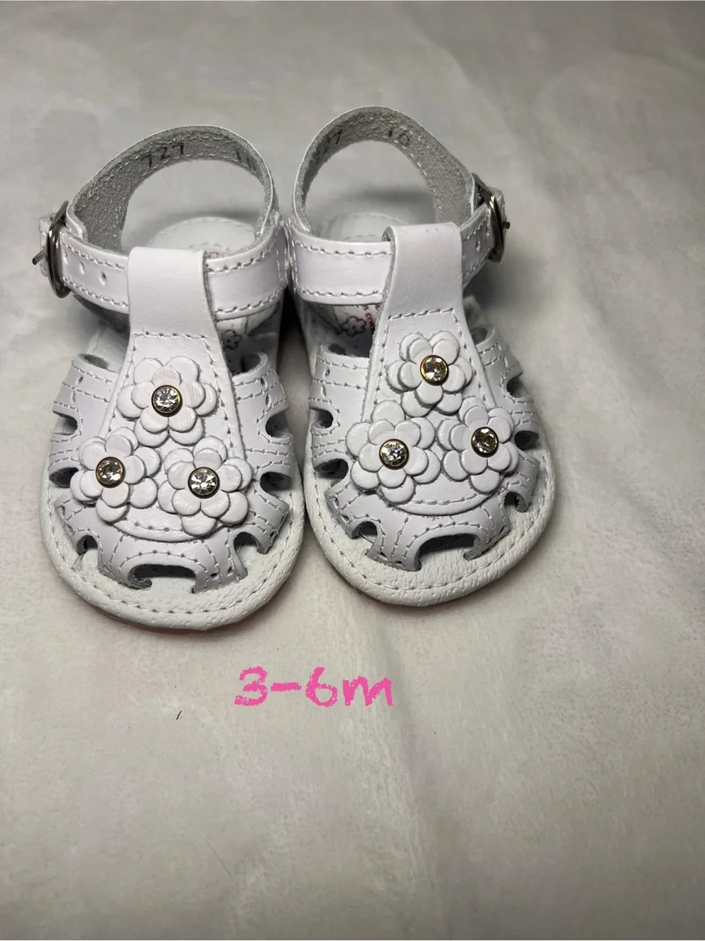 Baby White Floral Leather Sandals - Shoes